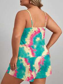 Bộ đồ ngủ nữ cỡ lớn in họa tiết tie-dye gồm áo hai dây và quần short, đồ mặc nhà thoải mái. - Nhiều màu - Xem 4