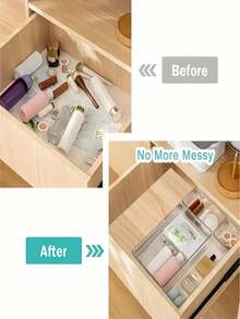 1pc Transparent Drawer Makeup Organizer Box, Stationery Storage, Divided Vanity Desk Skincare Organizer, Fragrance-Free Plastic Cosmetic Storage Box, Multi-Function Drawer Divider, Teacher Gift, Kitchen, Holiday, Graduation, Storage Box - Clear - View 4