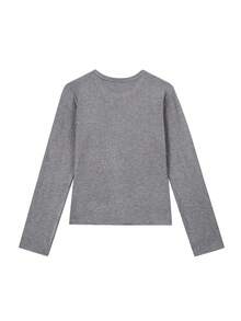 Thick Brushed Fitted Crew Neck Long Sleeve Elastic Knit Base Layer Top - Grey - View 3