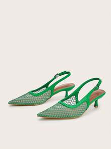 Tacones de aguja minimalistas con malla transpirable y hebilla para oficina - Verde - Ver 5