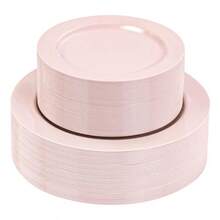 100PCS Pink Plastic Plates - Heavy Duty Pink Party Set Disposable Serve For 50 Guests -10 Inch Dinner + 7 Inch Dert/Salad Plates For EasterBirthday Party Mother's Day - Hồng - Xem 1
