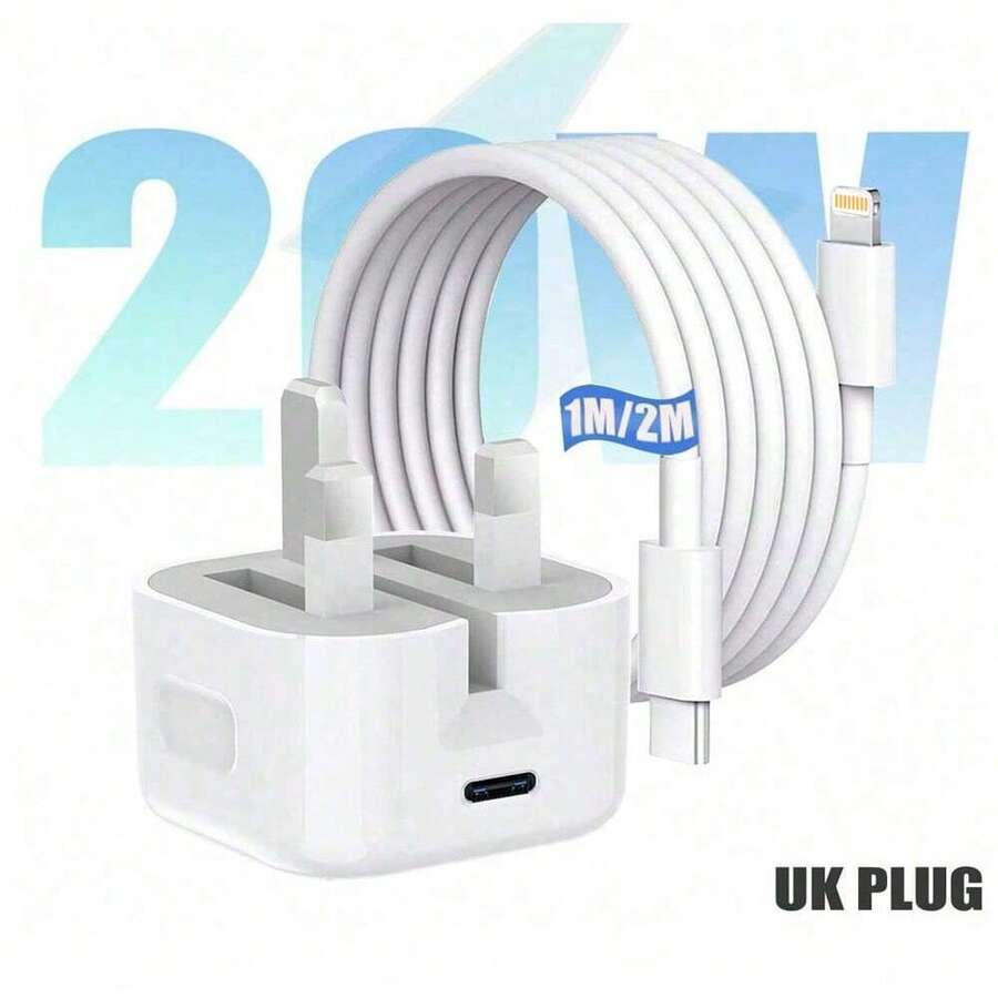 20W 快充适配器套装 [英国墙式充电器 + 1米/2米 Type-C 转 Lightning 数据线] 兼容 14 Pro Max/13/12/11/Xr/Xs Max/8/7/iPod 适配器充电套装 - 英規插(220-240V) - 查看 1