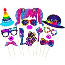 25pcs Neon Light Photo Booth Props With Stands, Glow-In-The-Dark "Let's Glow" Theme Neon Lights, Suitable For Birthday Party, Dark Disco, Black Light Party Decorations - Multicolor - View 2