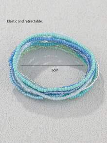 10pcs Girls' Bohemian Style Colorful Beaded Bracelets - Baby Blue - View 3