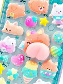 3D立体挤压玩具贴纸，可爱卡通动物宝宝益智手工装饰手机贴纸 - 彩色 - 查看 4