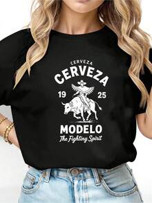 1pc Modelo Graphic Print Mens 100 Cotton T-Shirt, Casual Sports Style-1 - Đen 2 - Xem 1