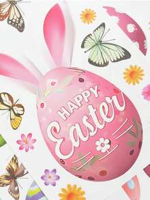6 hojas de pegatinas para ventanas de Pascua: Pegatinas grandes de huevos de Pascua vintage para ventanas, calcomanías de conejos y huevos de Pascua de estilo rústico para celebraciones de primavera en el hogar y la oficina - Multicolor - Ver 5