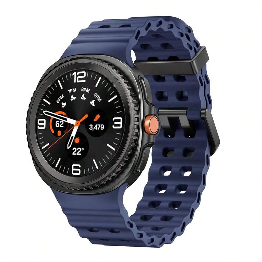 Marine Silicone Sport Band Compatible With Samsung Galaxy Watch 8 Classic 46mm Men Women, Soft Silicone Sport Breathable Band For Galaxy Watch 8 Strap 44mm 40mm,MidnightBlue - 午夜藍 - 查看 1