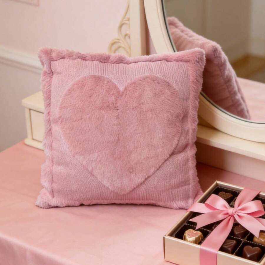 Funda de almohada de San Valentín, funda de almohada decorativa suave con forma de corazón para el hogar, ideal para sofá o dormitorio. - Rosa - Ver 1