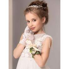Geyoga 4 Pairs Lace Gloves Women Fingerless Tea Party Elegant Short Lace Gloves For Wedding Bridal Halloween,5-12Years,PureWhite - 純白 - 查看 3
