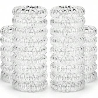 30 piezas Diadema pequeña de mujer con espiral elástica, diadema impermeable, diadema de línea telefónica sin arrugas, adecuada para cabello grueso, adecuada para coleta de mujer con elasticidad fija (transparente)