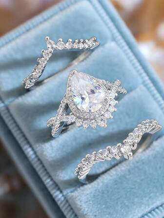 1 Juego de 3 Anillos de Plata de Ley 925 con Diseño de la Reina Británica, Incrustados con Circonita Blanca, Joyería para Mujer, Anillo Sencillo Básico, Joyería Exquisita, Adecuado como Regalo de Cumpleaños o Fiesta para Niñas