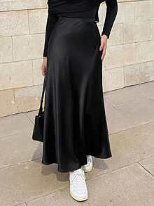 DAZY 女士优雅纯色鱼尾裙，夏季 - 黑色 - 查看 4