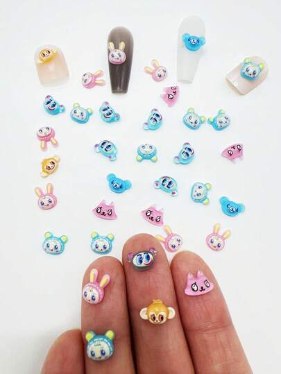30Pcs 6-10mm Cute Mini Diy Kawaii Cartoon Resin Animal Flat Back Scrapbook Woman Nail Art Charms Manicure Figurines Decorations Charms Accessories