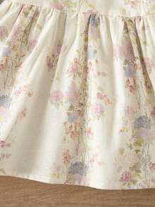 1pc Girls Floral Print Dress With Ruffle Collar, Loose Casual Dress For Outdoor/Holiday, Spring/Autumn - Apricot - View 8