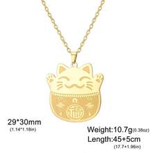 1pc Classic Stainless Steel Cute Cat & Blessing Character Pendant Necklace, Lucky Amulet Jewelry Gift For Men & Women - Cat - View 10