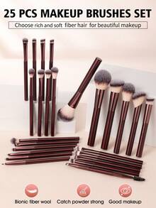 29件套化妆工具套装，包括：25支化妆刷套装+4个化妆海绵 - 酒紅色 - 查看 2