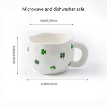 1 pieza Taza de café de cerámica de 285ml/9.5oz con diseño de patrón asimétrico pellizcado en blanco, turquesa y verde. Apta para café, leche, jugo y otras bebidas, regalo perfecto para , San Patricio o cumpleaños - Multicolor - Ver 3
