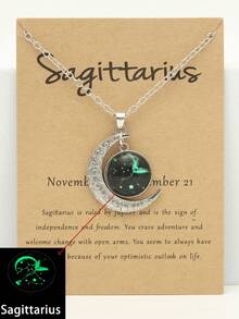 1pc Luminous 12 Zodiac Signs Necklace, Vintage Moon Pendant Constellation Tag Necklace, Party Birthday Gift - Silver - View 18