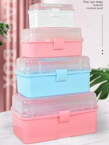 三层可折叠桌面收纳盒，Guka工具盒，美甲盒，美术学生用品塑料收纳盒，家用可折叠工具盒，便携式美术工艺盒，缝纫用品整理盒，药品盒，多功能收纳盒 - 粉色 - 查看 2