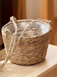1pc Handmade Woven Dandelion Grass Basket, Rustic Style Hanging Planter For Greenery - Hanging Basket - View 5