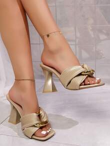 女士时尚优雅高跟鞋，派对风搭扣高跟凉鞋，适合夏季穿着 - 金色 - 查看 5