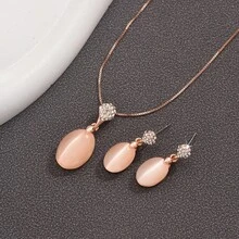 Conjunto de collar y aretes con colgante de piedra ojo de gato y cadena de caja, aretes de oro hechos a mano para mujeres bohemias, oro rosa - Oro rosa - Ver 14