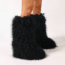 Women's Winter Snow Boots, Fashionable Faux Fur Boots - Black - View 9