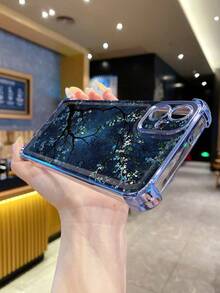 1pc Natural Tree Branch & Snowflake Leaf Anti-Scratch Electroplated Camera Protection Phone Case, UV Printed Compatible With Samsung Galaxy///// Android Models - Blue - View 2