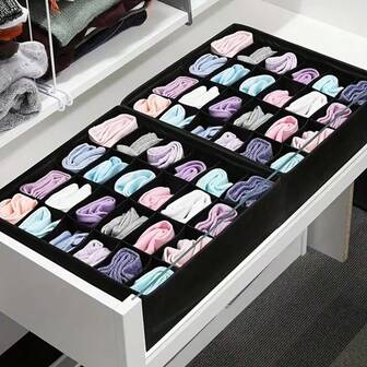 1-Piece/2 Pieces Pack With 24 Compartments Folding Drawer Storage Box - Durable Fabric Storage Box For Underwear, Socks, Data Cables, And Remote Controls - Space Saving Cabinet Storage Box, Drawers For Organizing/Storing Clothes, Underwear Storage Box, Clothing Storage Box, Wardrobe, Storage Box