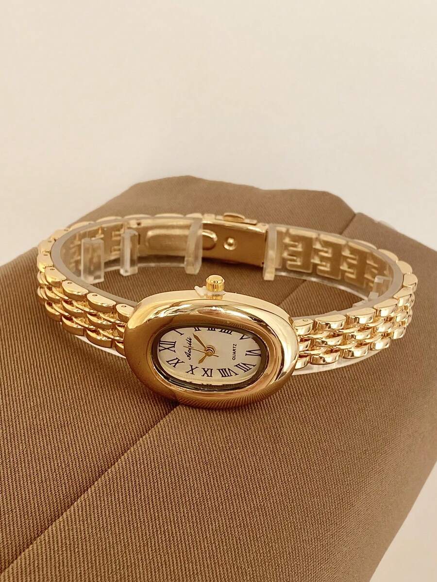 1pc Vintage Silver Stainless Steel Square Small Dial Women's Watch, Fashion Minimalist Elegant Luxury Petite Quartz Ladies Wristwatch, Suitable For Daily Wear, Parties And Other Occasions - Vàng - Xem 1