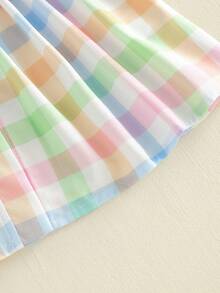 Toddler Girls' Pastel Rainbow Easter Dress, Colorful Plaid Button Down Dress With Bunny Embroidery  Flutter Sleeves, Spring - Mixed Colors - View 7
