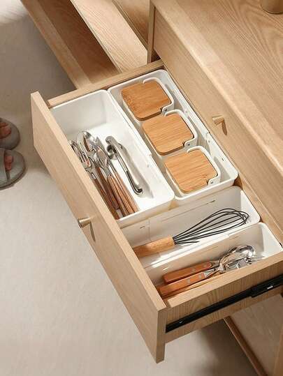 Expandable Drawer Storage Box With Adjustable Dividers, Desktop Drawer Organizer, Modular Plastic Drawer Makeup Storage Box, Multi-Function Vanity Tray, Multi-Purpose Storage Box, Bathroom Organizer Box For Office Supplies, Cosmetics, Kitchen Utensils