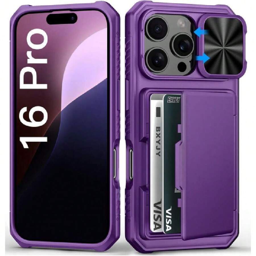16 Pro Case With Camera Holster, Built-In Credit Card Holder (4-5 Cards), Military Grade Protection, Heavy Duty Protective Case For Women And Men, 37517516 - 黃色 - 查看 1