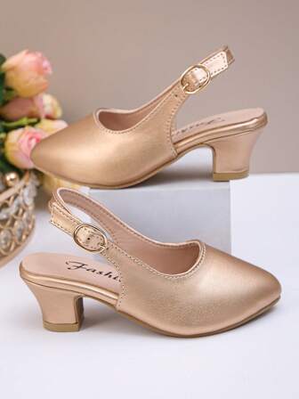 New Girls' Coarse Heeled Adjustable Strap Sandals, Small Pointed High Heels, Princess Party Performance Shoes, Comfortable Daily Wear, Student Dance Party Dress Shoes, Versatile All Season