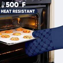 WALEED SANI Oven Mitts Kitchen Towels Dishcloths With Pot Holders Sets 12PCS, Dish Towels Sets, Oven Gloves Pot Pads Heat Resistant 500 Degrees With Non-Slip Silicone Surface For Cooking Baking Grilling-Gray - Marine Blue - 查看 5