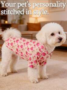 1 bộ quần áo dễ thương, lãng mạn, thời trang cho chó cưng, in 5D tùy chỉnh, mềm mại và thoải mái, họa tiết trái tim tương phản, thích hợp cho các dịp lễ, quần áo cho chó nhỏ/chó con vào mùa xuân/hè/thu. - Hồng - Xem 3