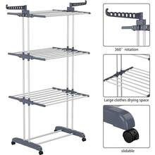HOMIDEC Clothes Drying Rack, Oversized 4-Tier(67.7\ High) Foldable Stainless Steel Drying Rack Clothing, Movable Drying Rack With 4 Castors, 24 Drying Poles And 14 Hooks For Bed Linen, Clothing, Grey,Gray - Gray - 查看 6