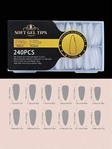 En låda innehåller 240 matta, heltäckande nagelförlängningar utan klippning i 12 storlekar, inklusive stilettnaglar, kistformade, mandelformade och fyrkantiga naglar. Innehåller även avskalade gelnagelkapslar, nagelförlängningar och nagelprodukter lämpliga för tjejer, kvinnor, gör-det-själv-nagelkonst och nagelsalonger. - Genomskinlig - Visa 5