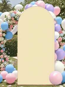 5英尺、6英尺、6.6英尺、7.2英尺米色拱形背景布，双面弹力面料，适用于婚礼拱门、生日派对、婚礼拱门装饰（不含拱门框架，仅含背景布） - 米色 - 查看 5