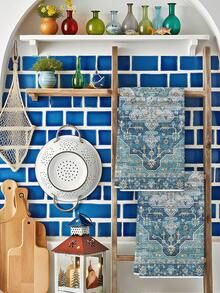 2 Pcs Multi-Color Moroccan Kitchen Towels Festival Bohemian Dish Towels Bathroom Hand Towels Pattern Tea Towels Kitchen & Bathroom Decor Hand Towels - Blue - View 3