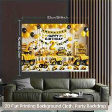 1 Happy Birthday Traffic Adventure Party Banner With Polyester Cloth Background, With Bright Balloon Fire Engines And Airplanes, Suitable For Classroom Office Photo Booth Props Home Decoration, A Variety Of Scenes To Choose From. - Multicolor - View 2