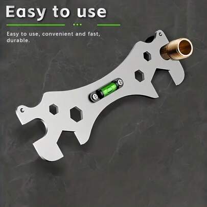 Universal Bathroom Wrench With Level - Thick Stainless Steel Anti-Rust Hexagonal Multifunctional Tool, Suitable For Shower Installation - Essential Plumbing Hardware Accessory
