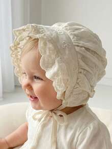 1pc Vintage Lace Flower Embroidered White Bonnet Hat For Baby Girl, Palace-Style Newborn Infant Soft Fetal Cap - 1PC - View 10