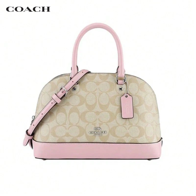 Coach 经典皮革贝壳手提包，现有贝壳棕色 F27583-IME74、贝壳棕色/黑色 F27583-IMAA8、贝壳米色/白色 F27583-IMDQC、贝壳棕色/米粉色 F27583-IMNHK 可选。 - 貝殼棕卡其粉底F27583-IMNHK - 查看 1