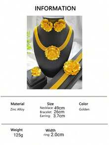 Vòng cổ 1 chiếc, Bông tai 1 đôi, Nhẫn 1 chiếc, Vòng tay 1 chiếc Bộ trang sức mặt dây chuyền thời trang 4 cái/bộ dành cho nữ, Thích hợp cho Ả Rập Saudi, Châu Âu, Mỹ, Trung Đông, Dubai, Đám cưới, Tiệc tùng, Quà tặng ngày lễ cho Mẹ, Bạn gái - Vàng - Xem 7