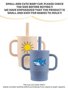 2pcs 5oz/150ml Creative Printed Kids Training Cup, With Handle & Straw, Silicone,  & Material, Suitable For Boys & Girls - 彩色 - 查看 22