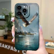 2026 nueva funda de teléfono esmerilada, funda de teléfono con impresión de águila volando sobre un lago de montaña para  17 15 Pro Max  17 14 Pro  17 13  Galaxy S23 S22 S21 protector de teléfono funda de pareja regalo para novio novia regalo de vacaciones - Negro - Ver 5