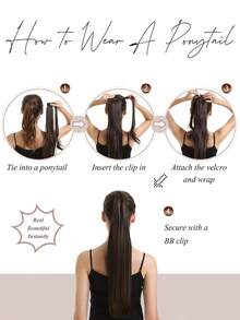 Extensões de rabo de cavalo de cabelo castanho escuro liso de 40 cm (16 polegadas), cabelo virgem brasileiro, aplique com presilha e cordão mágico, adequado para todas as mulheres, cor castanho escuro natural. - Multicolorido - Ver 5