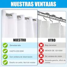 XISH Cortina de Baño sin Gancho con Forro a Presión 183x191cm de Cortina de Ducha de Tela Gofre Doble Capa Impermeable y Lavable Cortina Regadera Antimoho para Hogar Baño Gris 183 * 191cm - Blanco - Ver 5